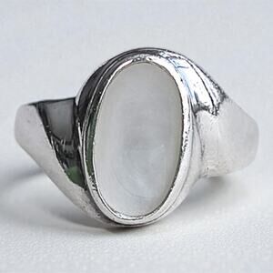 Vintage 925 Silver Abalone Shell Inlay Ring Oval Boho Iridescent Lightweight